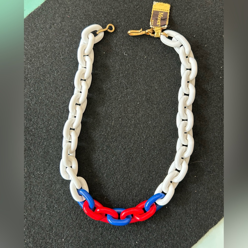 Monet Red White and Blue Acrylic Link Necklace 16"